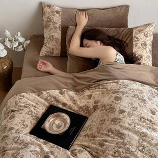 秋保暖床上四件冬套婴儿绒兰绒珊绒简约PZ1359被套提法花被罩被瑚