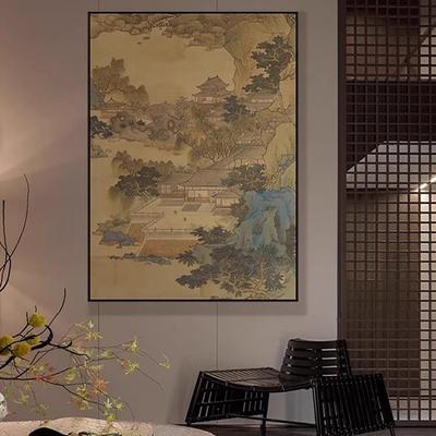 仙楼阁新中式玄关画走廊景过道古典风壁山QMA画书房茶挂室竖版装
