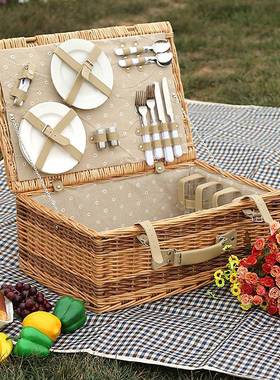 V5O野餐营篮藤编多聚功4能柳编户外野保F76M57HM温箱春游郊游露营