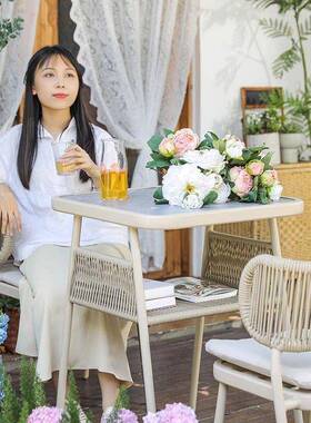 三阳台小桌椅藤椅件休套小组合户型看书喝茶闲茶桌椅VDU户外一桌