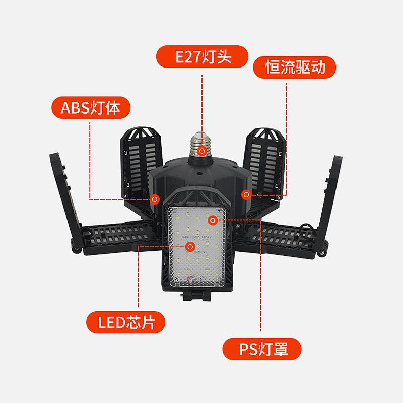 折叠十车库灯四叶头LED车库ZHW灯50w变形灯仓库厂灯房工作工1矿灯