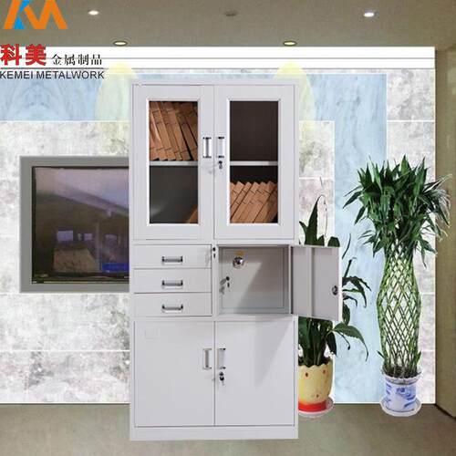 偏三斗内保办公铁皮柜文件柜km-0085抽屉料带锁资书档案柜子保险