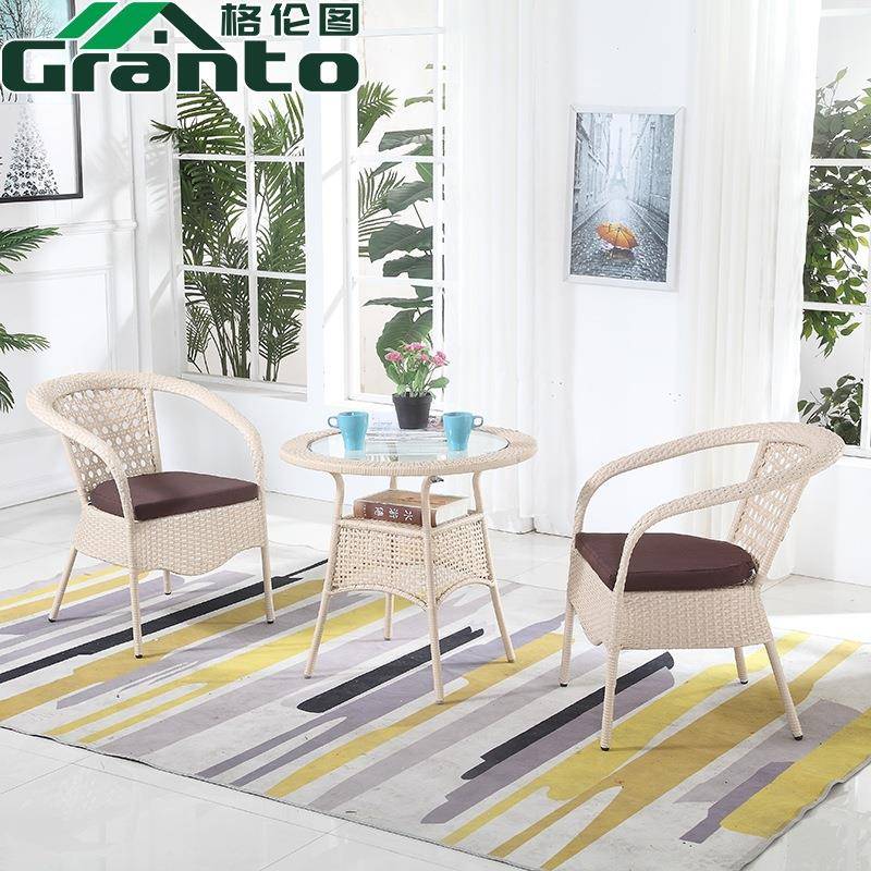 茶藤椅三件套台休闲.藤编织喝桌椅合组简约家用小茶阳几一桌两椅