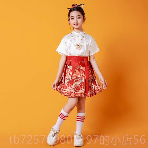 新款六一儿童大合唱演出服男女马面动会表演服诗运童歌朗裙诵国风