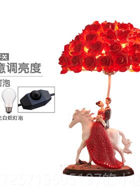 新款结婚台灯床头蜜灯卧室长明灯浪漫婚温馨红色闺智房能控制花瓣