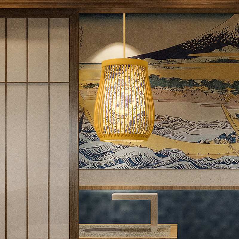 日式竹艺竹编吊灯现代书房卧室餐厅茶室客栈ins创意小吊灯笼实木