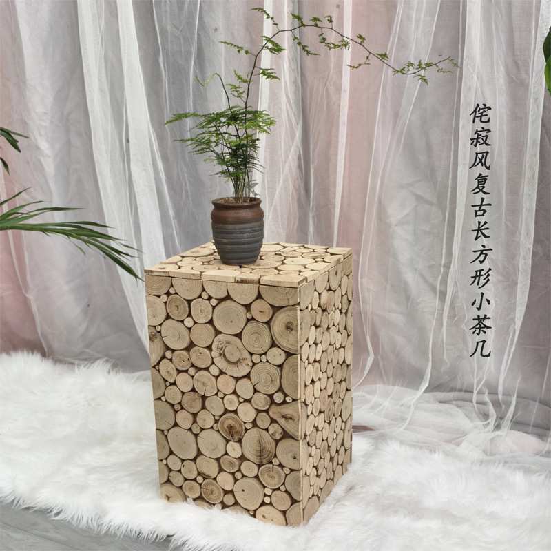 美式复古做旧实木小茶几客厅沙发边角几家用卧室床头柜民宿