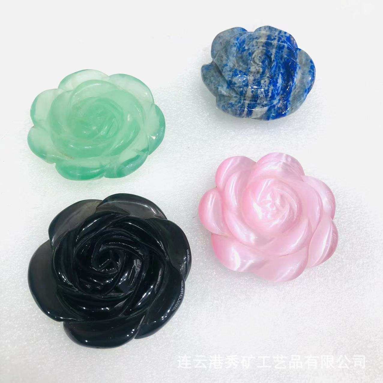 厂家 天然紫水晶玫瑰花雕刻件水晶雕刻月季玫瑰花把玩饰品配饰