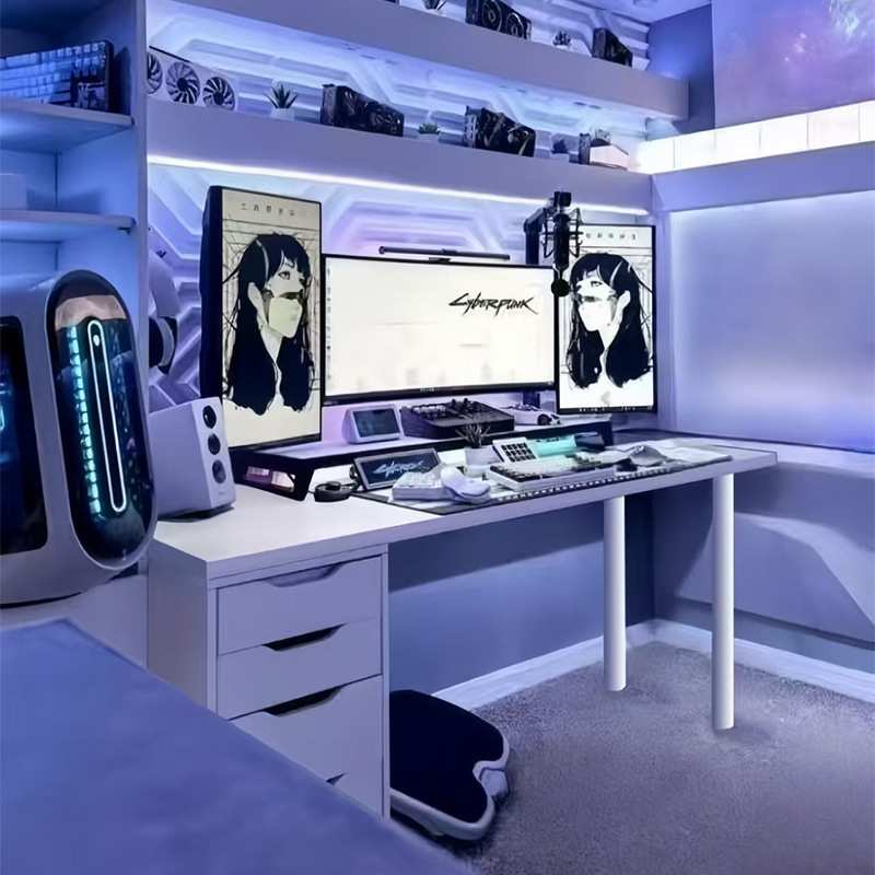 电脑桌女生卧室台式家用白色电竞桌书桌简约现作台奶油风桌子