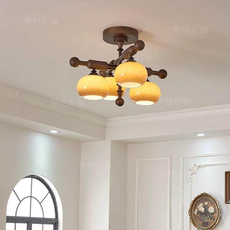 法式中古卧室吸顶灯中式侘寂风主卧复古实木餐厅书房衣帽间灯casa