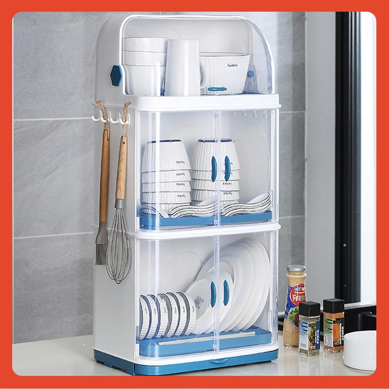 厨房碗架碗筷收纳盒带盖放餐具装碗箱密封婴儿沥水置物架碗柜家用