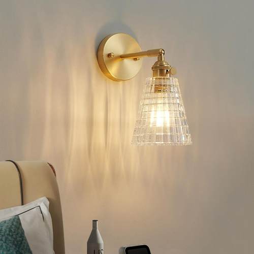 北欧黄铜玻璃壁灯客厅卧室床头灯清新简约镜前灯创意玄关过道壁灯