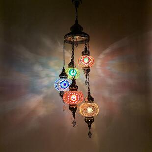 土耳其特色楼梯间吊灯咖啡厅餐厅酒店民宿别墅复式 楼五头吊灯