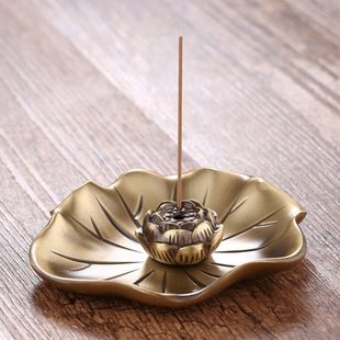 步氏堂 仿古荷叶莲花香插线香炉家用室内檀香炉非纯铜线香插香盒