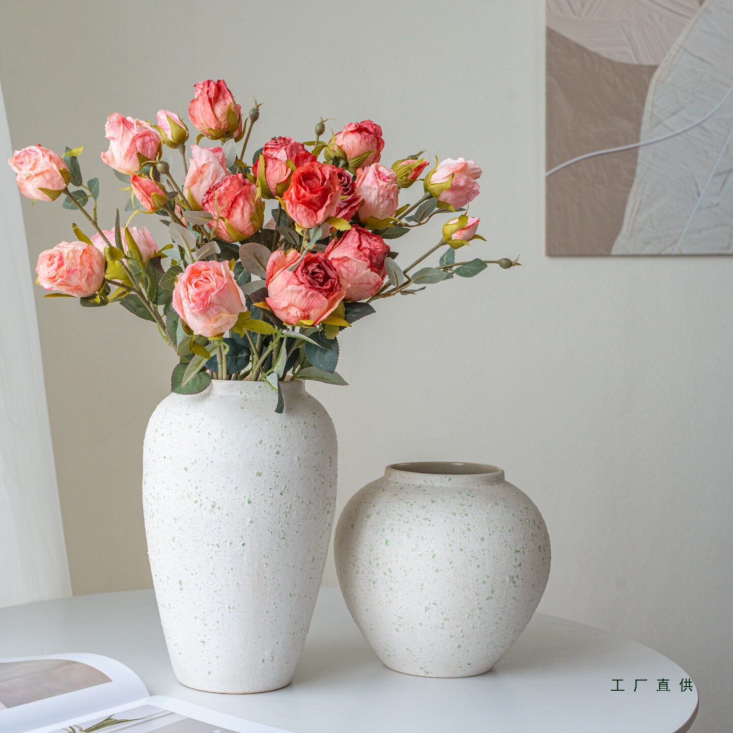 现代简约白色陶瓷花瓶轻奢感水培鲜花插花客厅餐桌装饰品摆件