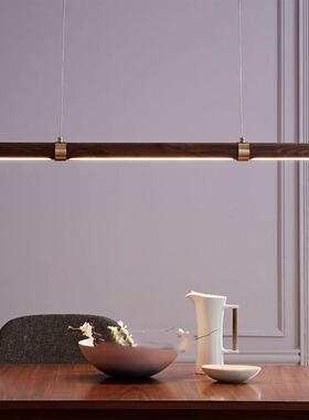 热卖室新中式长条吊灯一字44830茶室计师灯仿木设纹办公极餐厅灯