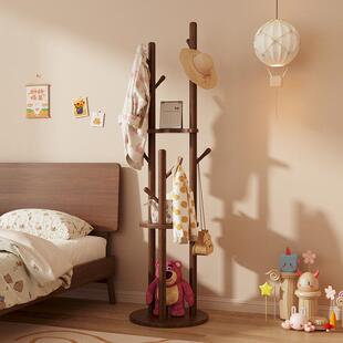 旋转实木家用卧落地衣物帽儿NXP架童收纳置架简易室立式挂衣杆不
