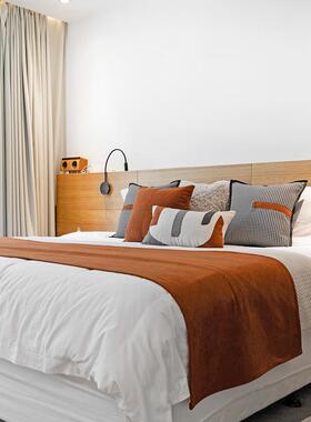 UG73家用布艺软装包床旗床F76T7S7T床尾巾现代轻奢酒店巾搭千鸟格