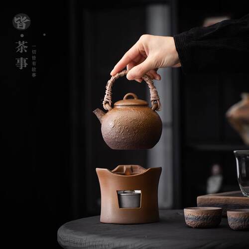 复古粗陶茶壶炉家jjl-0240用酒精灯加热煮茶茶茶套暖装侧把泡壶单