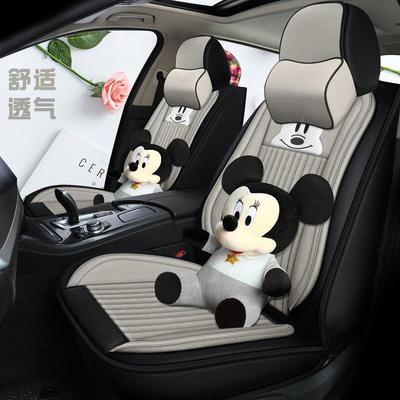 卡通汽车座荣套四季全包围荣威54210威E5550荣威ei女6亚麻布艺士