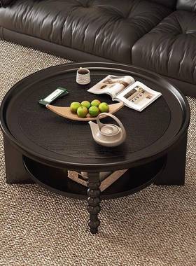 法式复风实木茶圆几形小户型客厅用轻奢风美式古民IZQ家宿中古风