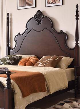 8美式复古风实木床1.米卧室双人安床中古风主法娜式储物高YOO端婚