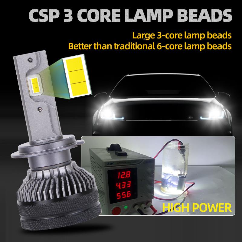 T50汽车LED大H1/H4/H7H7超亮灯泡铜双管H11灯改光装6000K白H4远近