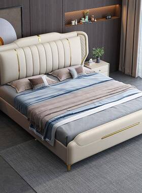 欧式mjc1906布床艺床现代简小约1.5米双人轻奢实木主1.8m储卧物皮