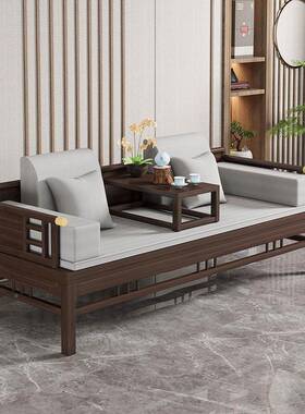 老榆木罗VJR沙发床实木罗汉新塌椅罗汉榻床客厅中式汉床茶桌组合