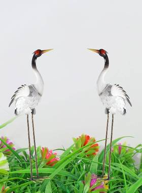 院落地鹭仙鹤摆件花园装户外丹顶鹤雕塑庭景白鹤水观池假山饰玻