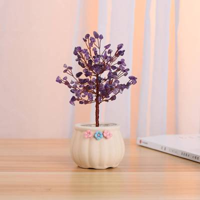 正品天然粉水家晶招色桃花摆件居饰品玄关客厅粉桃花树礼财物粉晶