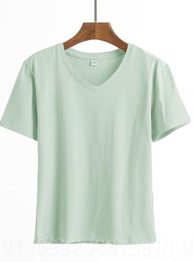 正品V领工作服T恤印字棉修定身短袖制logo纯文化衫美女容院白色服