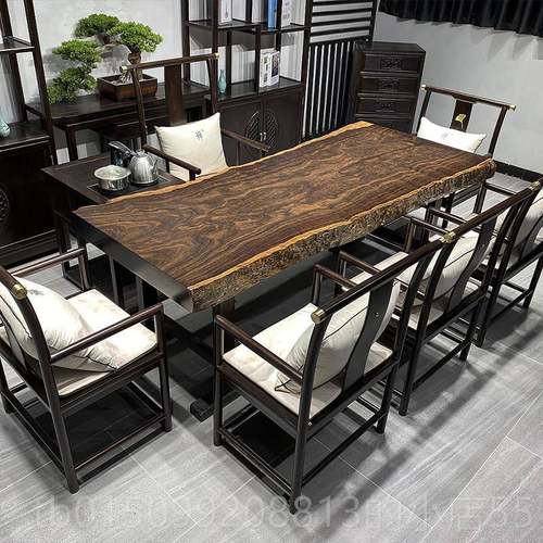 正品檀黑茶大板实木原木桌茶桌台办公会议餐桌画案独板整块红木大