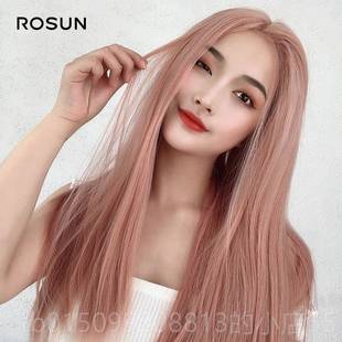 正品尚假发妇女的夏季长直中间部分发没全有刘海烟熏粉玫瑰金时高