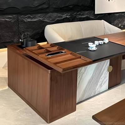 正品新中式实木茶桌2025新款高端黑胡桃岩板台木代现简茶约办公室