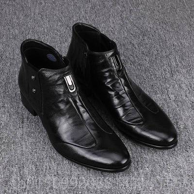 正品224新款男士小头休闲皮鞋英伦侧0拉搭链高帮日尖常百切尔西马