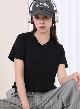 高档V定领工作服女T恤印字纯棉修身短袖制ogo文衫l美容院白色服化