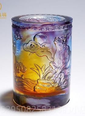 正品面摆琉璃生肖牛笔筒办公室桌生件送领导高档装饰礼品中国风日