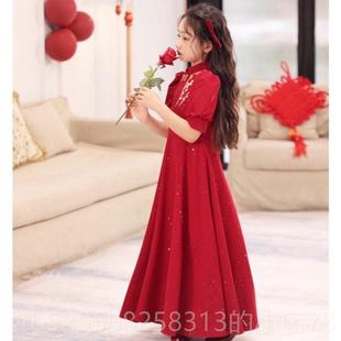 高档儿童新中式服女孩公主装装红色小女孩主持人服装古风t服台表