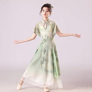 高档儿童古典舞服装身韵印花国旗衣袍纱中舞民族舞练功服舞演出蹈