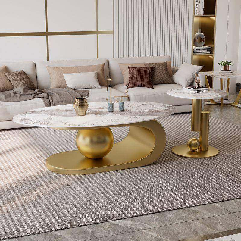 圆形岩板几简约茶小户型现代MYN组家用椭客厅茶桌合意式轻奢子母