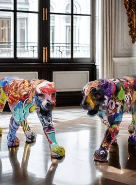 新20240322炫款意彩猎豹动物创工艺品家居客厅摆件玄电视关柜装饰