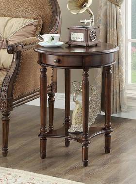 ?角几美式小桌实桌木沙发花边几圆形小茶圆几架欧式TBO休闲电话架