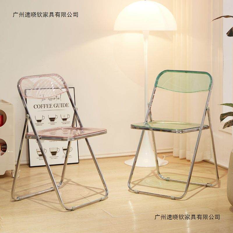 约折叠简透明克力服装店拍照椅NJV椅子时尚网红化妆凳水晶靠亚背