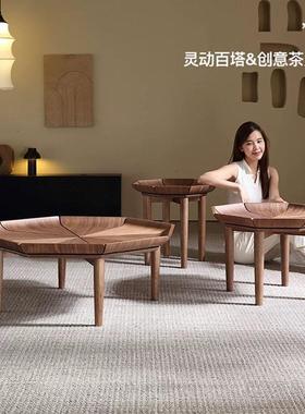 意式约计师款黑色胡桃实木茶几VKY家用客厅创意个设性花瓣茶几边