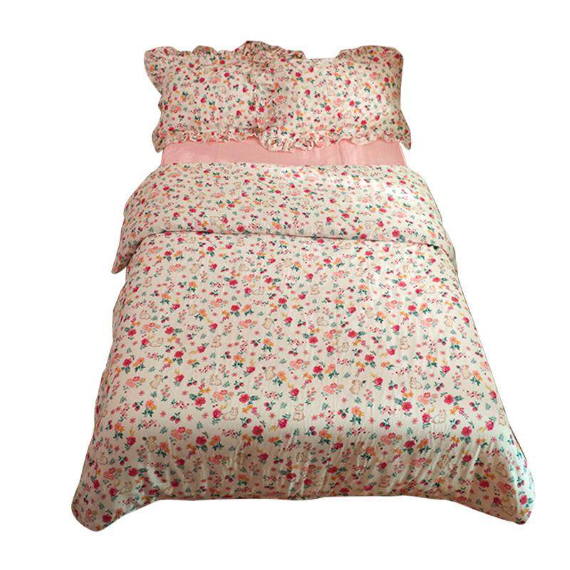 A5花枝小兔~丨纯棉L双件F766S6MS层纱花法式复古边四套床单被套兔