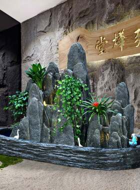 大型室外假流水喷泉盆景室内山水景观山UGA阳入户庭院鱼地池落台