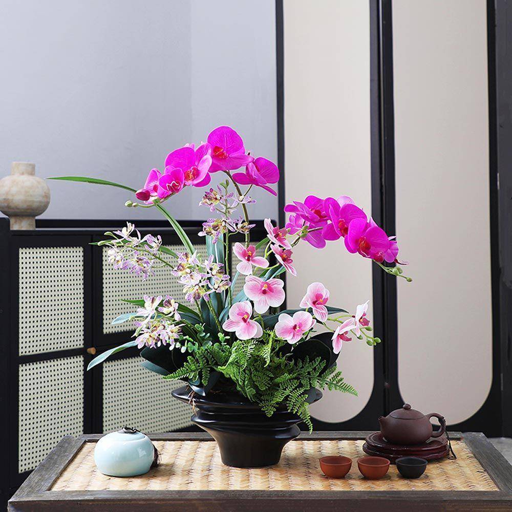 盆仿中式厂家直供真款组合蝴蝶兰栽套装假花仿真花摆件高客厅档电
