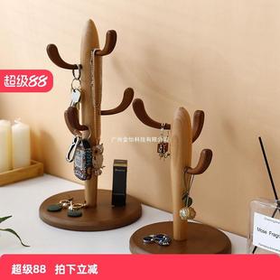 匙挂盘匙桌挂架创钥意仙人掌YEH实置木收纳盒进门口面物架玄关钥