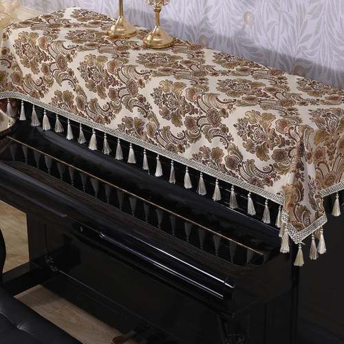 式宫廷钢琴罩刺绣盖提式欧花钢琴防尘半罩流苏中fh2077钢复古钢琴